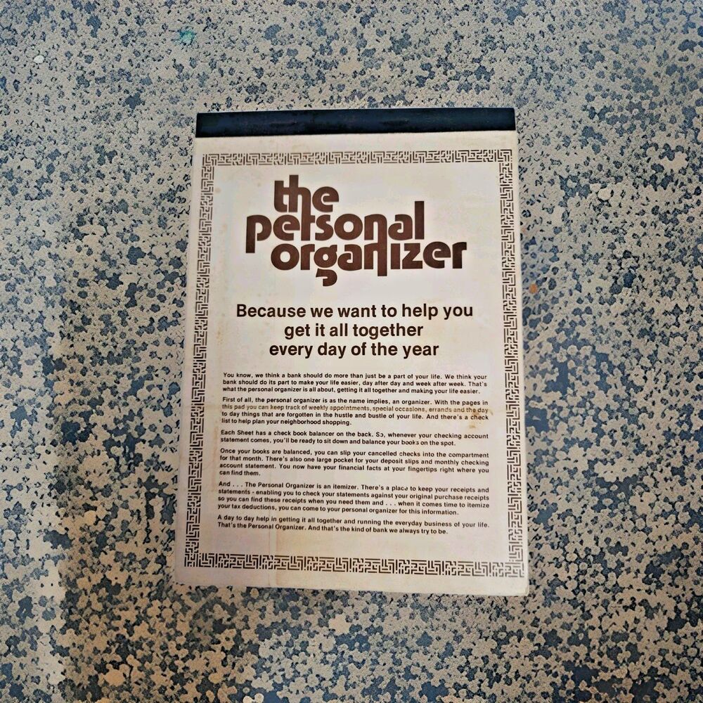 Vintage The Personal Organizer Paper Pad Backing Bank Budget Promo Ephemera Euc